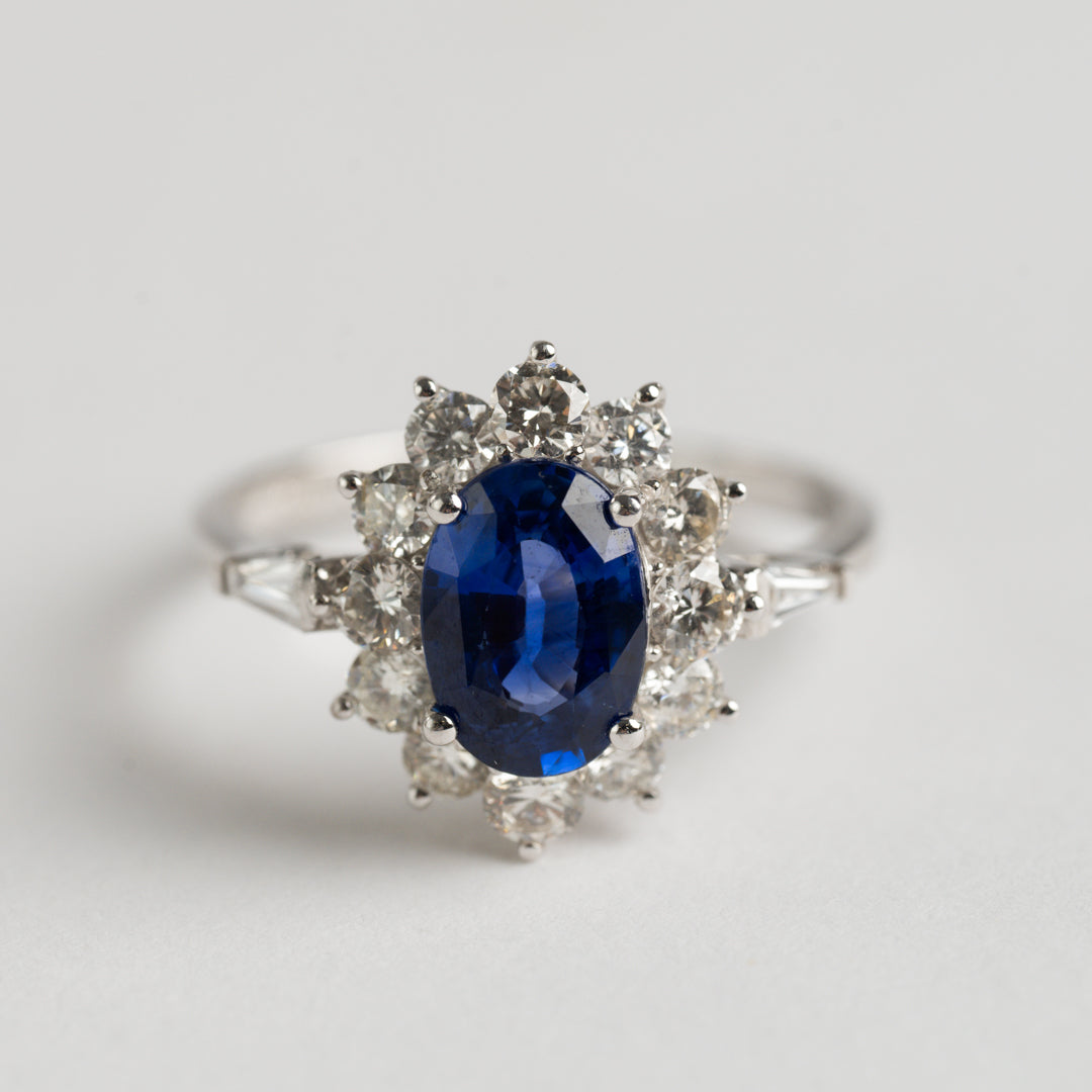 Sapphire and Diamond cluster ring