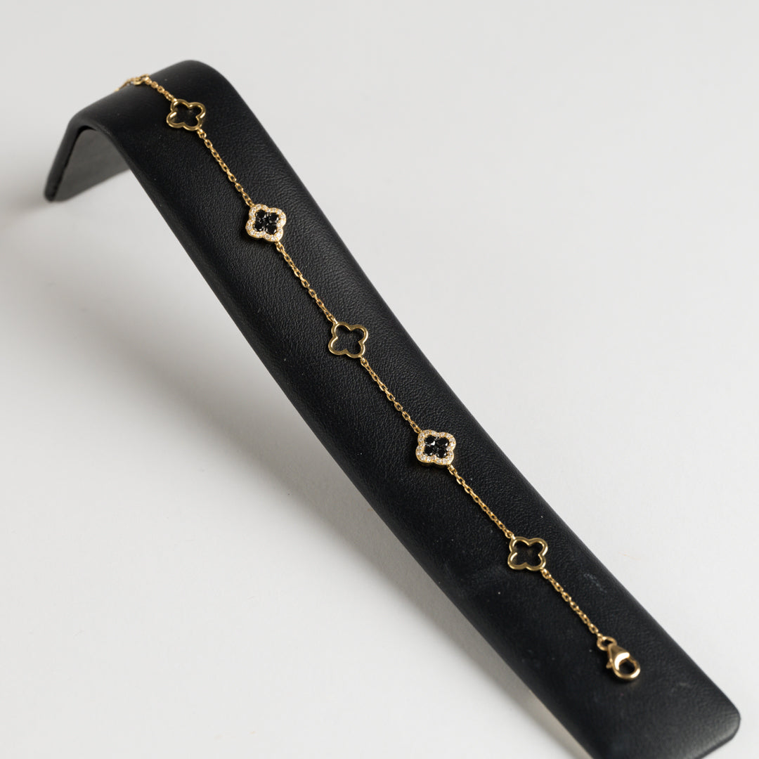 18ct Yellow Gold Diamond and Black Diamond Bracelet