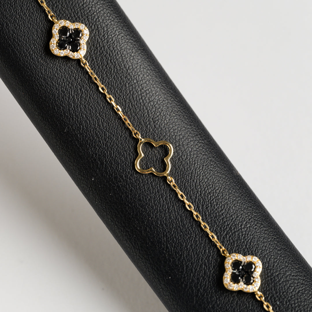 18ct Yellow Gold Diamond and Black Diamond Bracelet