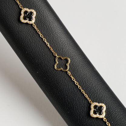 18ct Yellow Gold Diamond and Black Diamond Bracelet