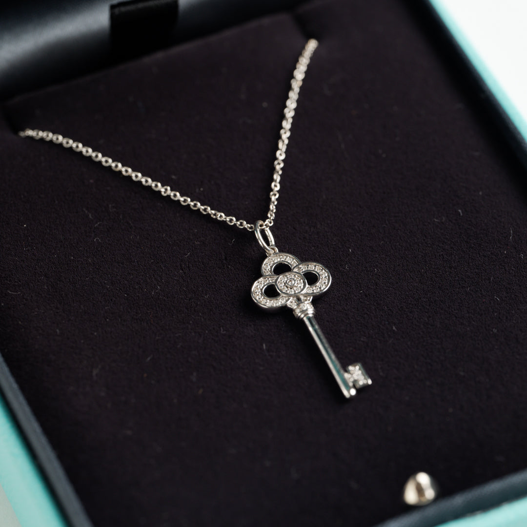 Tiffany Diamond Key Pendant and Chain