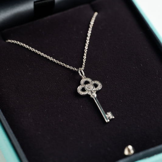 Tiffany Diamond Key Pendant and Chain
