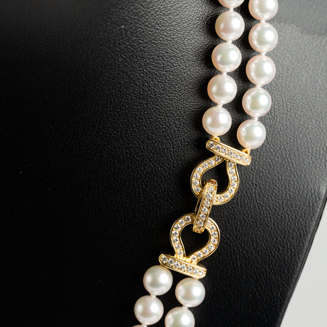 Akoya Pearl Double Strand Necklet With Diamond Clasp