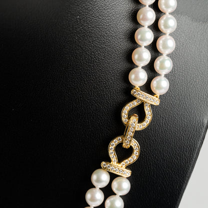 Akoya Pearl Double Strand Necklet With Diamond Clasp