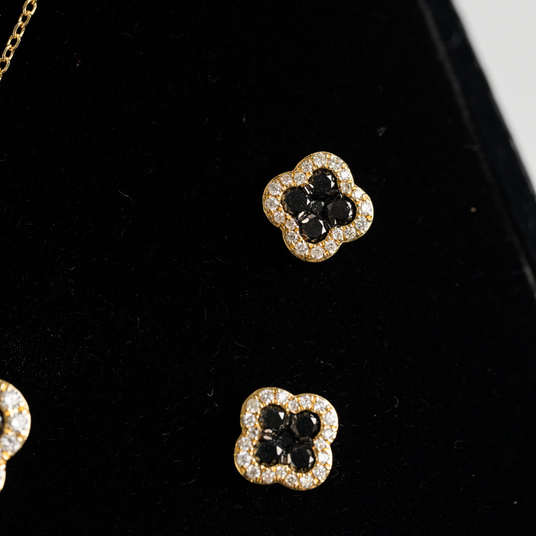 18ct Yellow Gold Diamond/Black Diamond Pendant and Earstud set