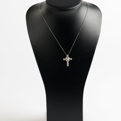 9ct White Gold Diamond Cross and Chain