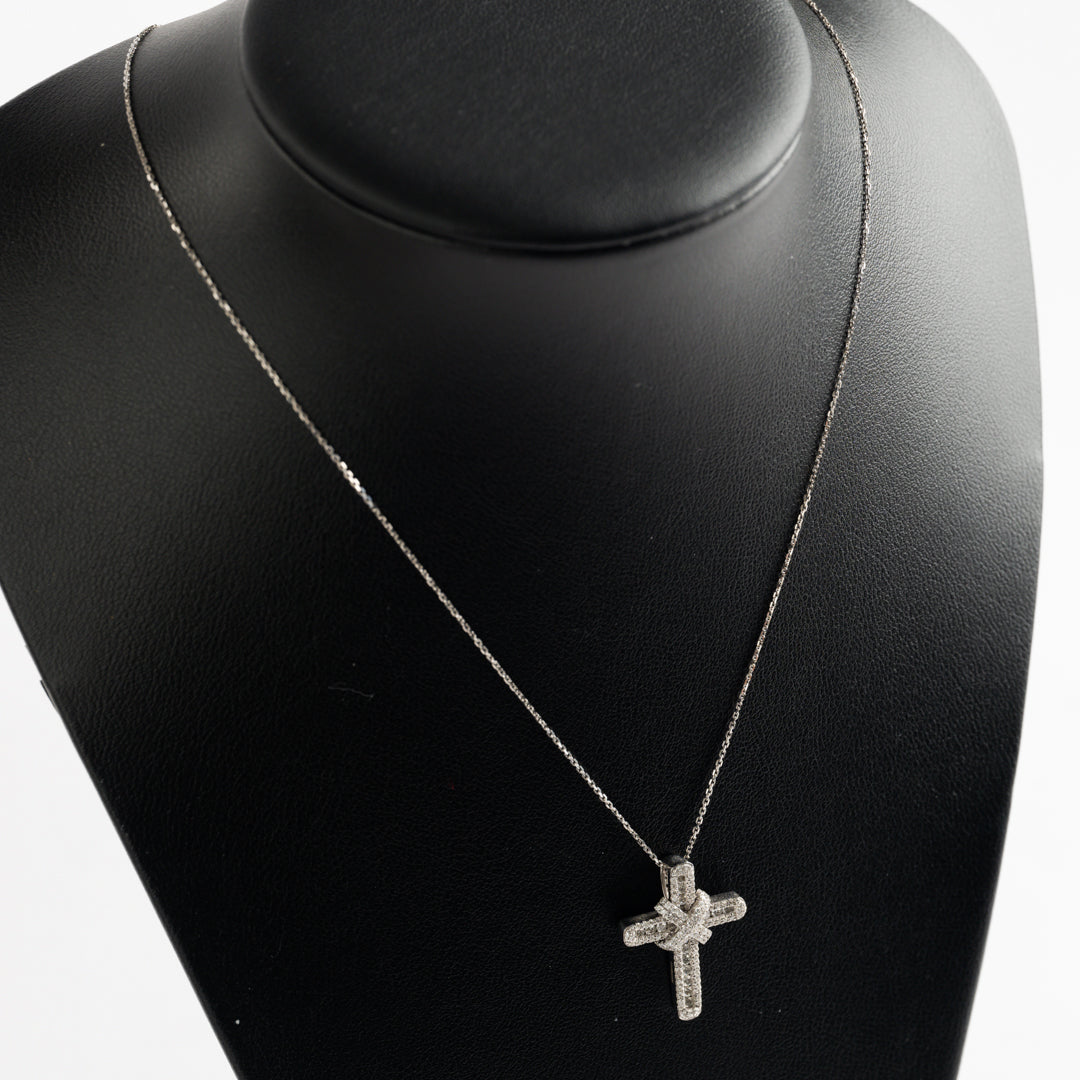 9ct White Gold Diamond Cross and Chain