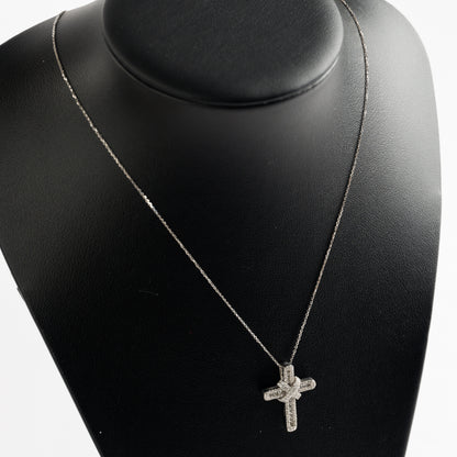 9ct White Gold Diamond Cross and Chain